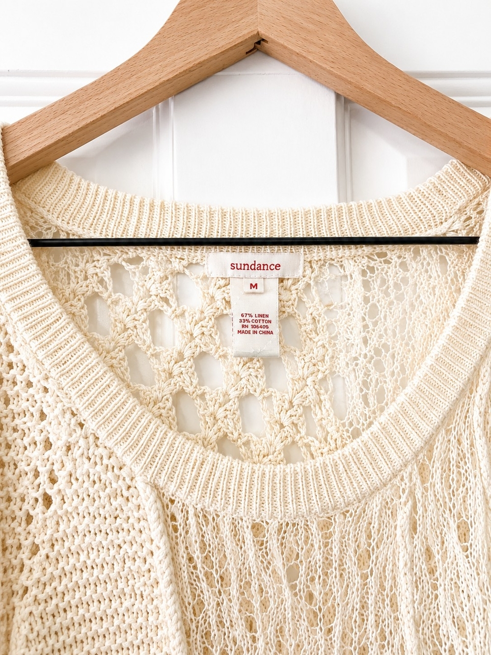 Sundance Cream Patchwork Open-Knit Pullover Sweater - Picture 5 of 6
